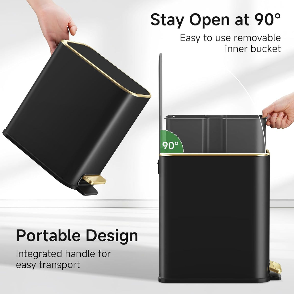 TIPGO Small Bathroom Trash Can with Lid, 5 Liters / 1.3 Gal, Black