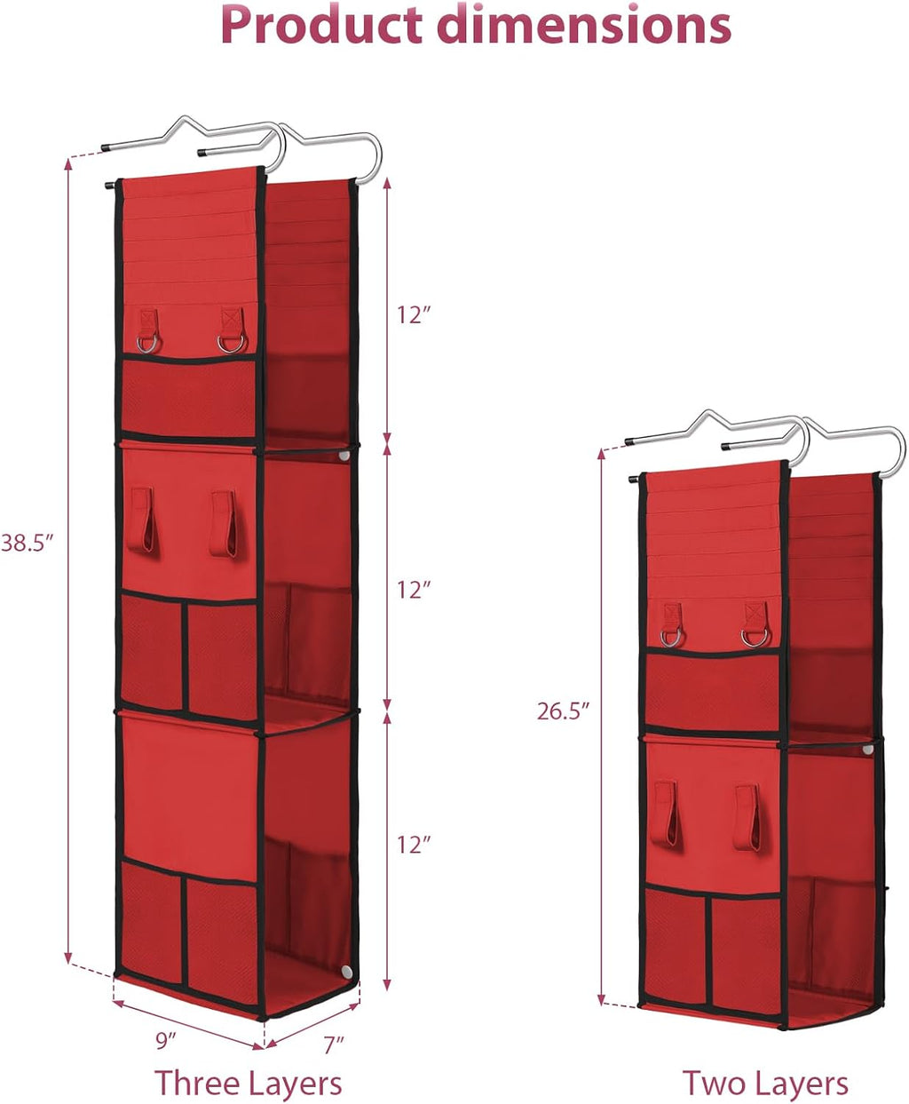 LOVEGRASS 3 Shelf Hanging Locker Organizer with Side Pockets, Red and Black