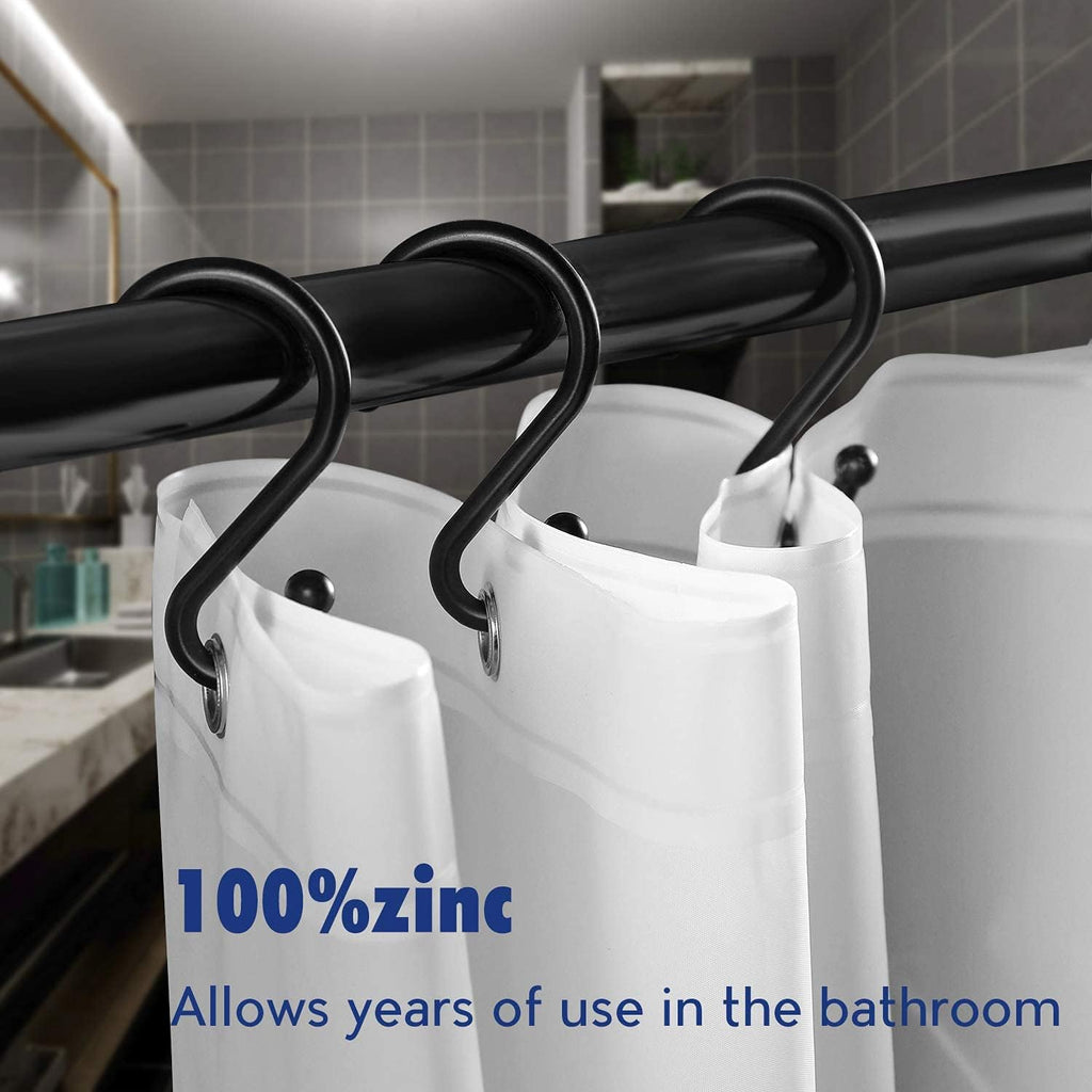 Metal Shower Curtain Hooks，Set of 12 Rings，Rust Resistant S Shaped Hooks Hangers for Kitchen Utensils, Clothing, Towels, etc. (Black)