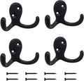Kruodop 4 Pack Wall Hooks Wall Mounted Coat Hooks for Hanging Heavy Duty, Black Towel Hooks, Metal Double Coat Hanger with Screws Cup Retro for Coats, Handbags, Towels, Hat