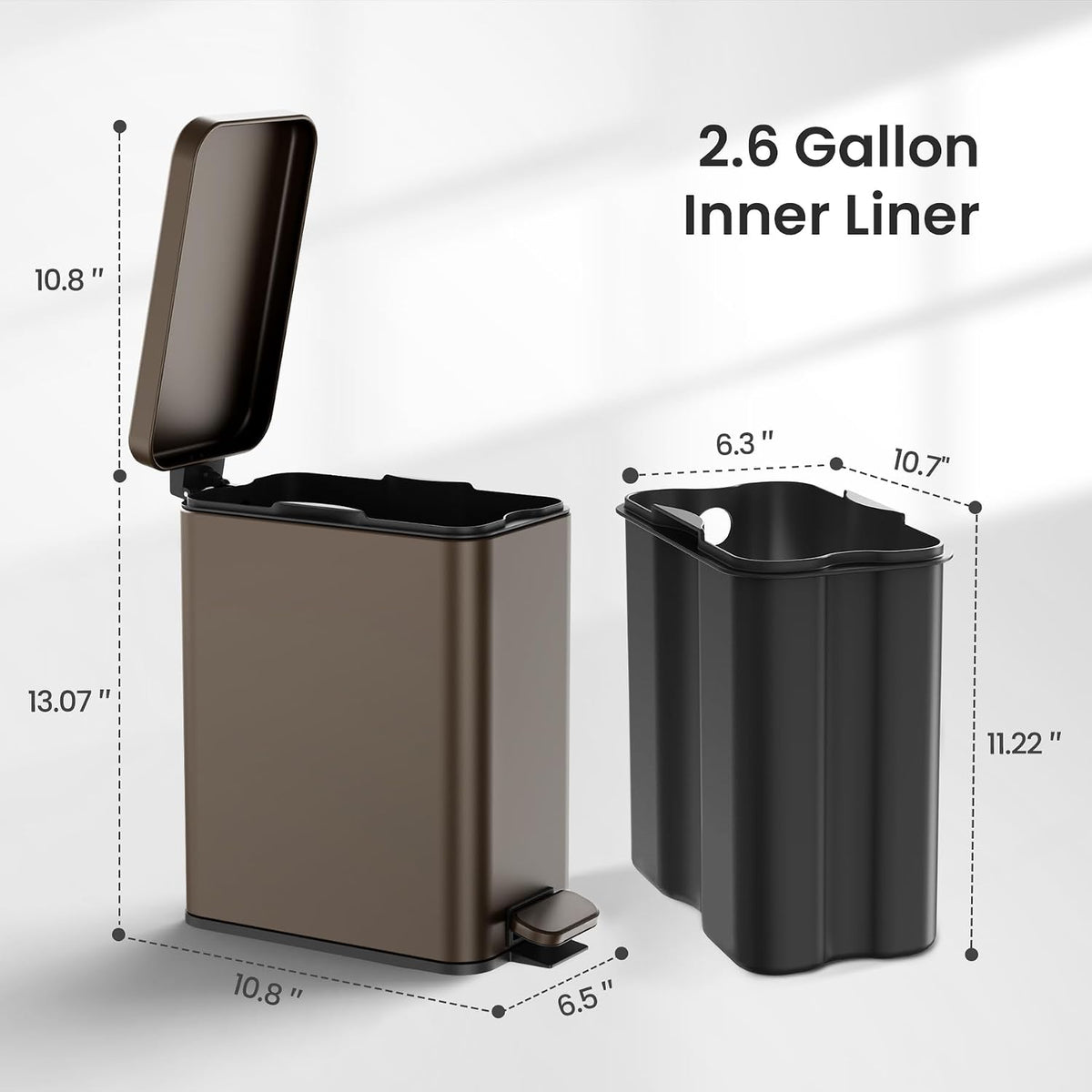 Cesun 2.6 Gallons Small Bathroom Trash Can with Lid Soft Close, Brown