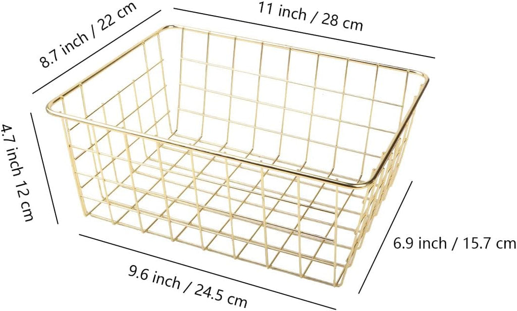 4pcs Wire Kitchen Storage Basket, Farmhouse Pantry Storage Basket Organizer Bins for Shelf, Countertop, Refrigerator, Freezer, Cabinet (Gold)