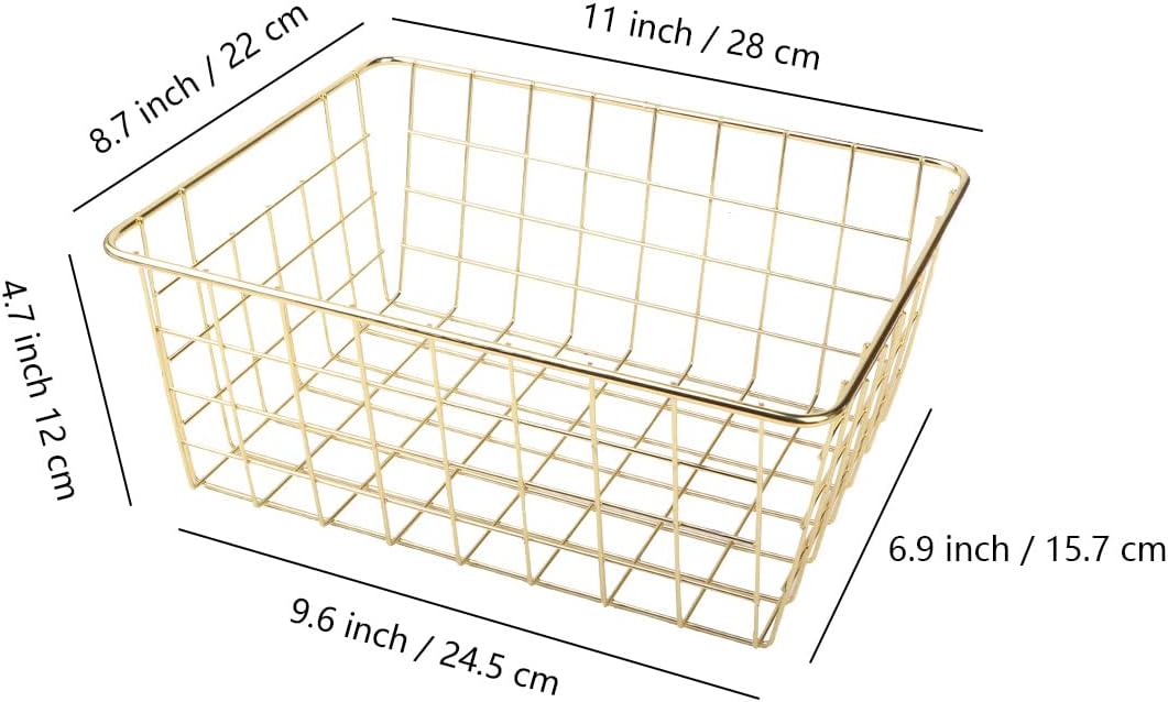 4pcs Wire Kitchen Storage Basket, Farmhouse Pantry Storage Basket Organizer Bins for Shelf, Countertop, Refrigerator, Freezer, Cabinet (Gold)