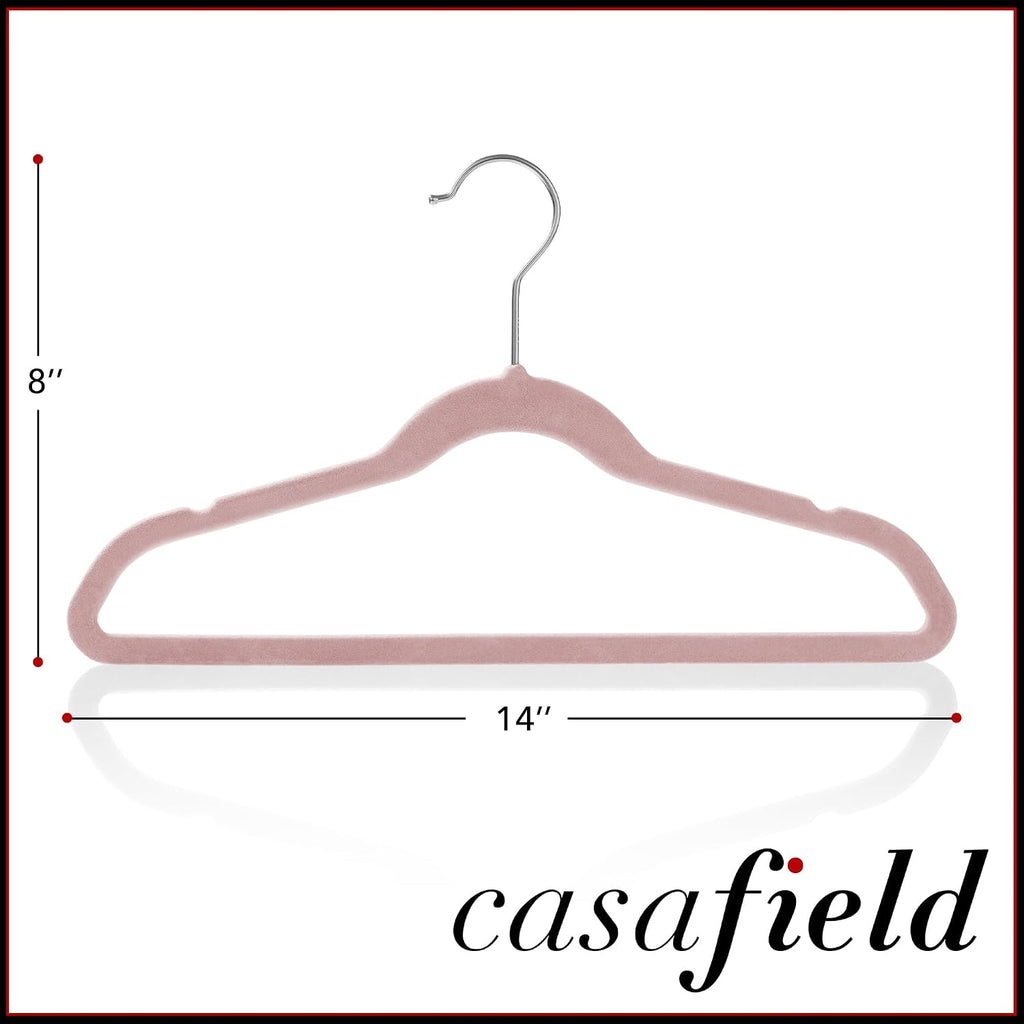 Casafield 50 Velvet Kid's Hangers - 14" Size for Children's Clothes - Light Pink