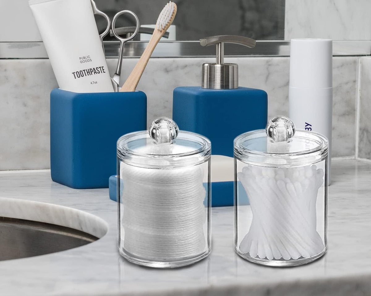 DAPOWER 2 Pack Qtip Holder Bathroom Storage Canister with Lid