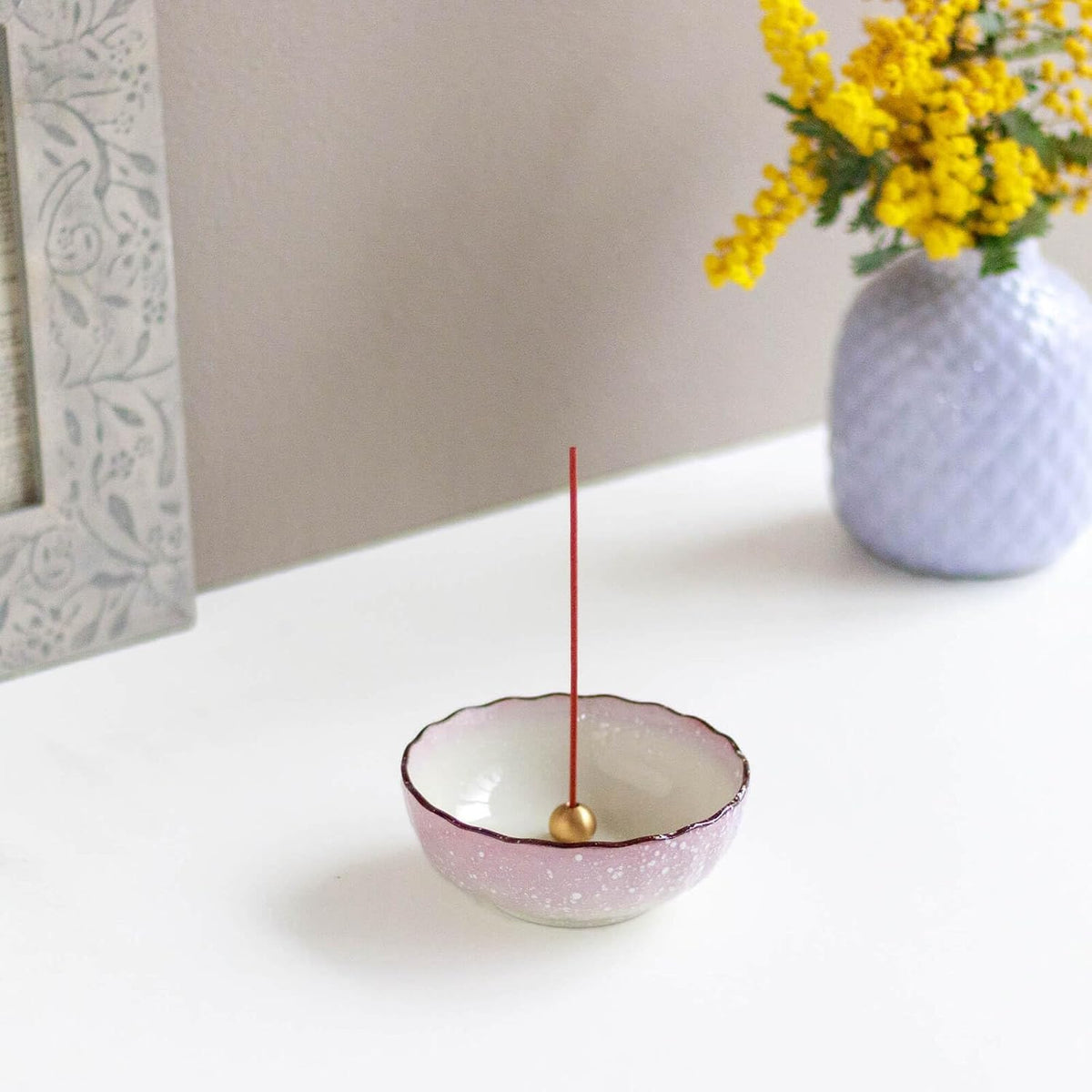 Asayu Japan Lotus Incense Holder for Sticks, Pink Ceramic, 4.1in