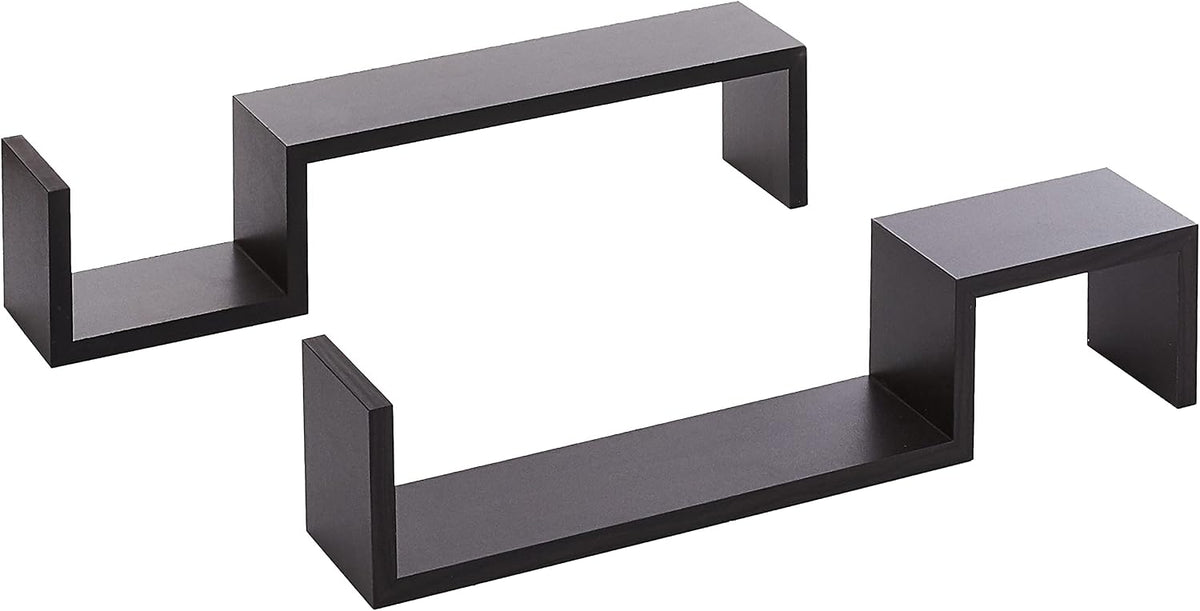 Greenco Set of 2 Decorative S Wall Mounted Floating Shelves- Espresso Finish (Espresso)