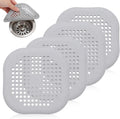 4-Pack Grey Silicone Shower Drain Hair Catchers, Square Drain Covers with Suction Cups, Easy-Clean Hair Stopper for Bathroom, Bathtub, Laundry, and Kitchen Sink