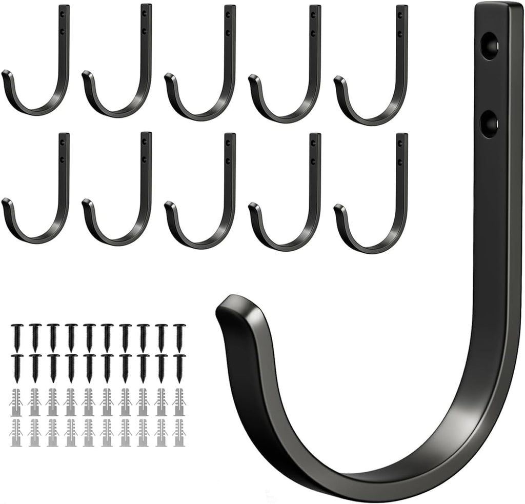 niffgaff 10-Pack Wall Outdoor Hooks for Hanging Coat - 30LB Screw in Metal Hanger Wall Mount, for Closet, Door, Bathrooms, Outside, for Towel, Backpack, Robe, Hat, Black