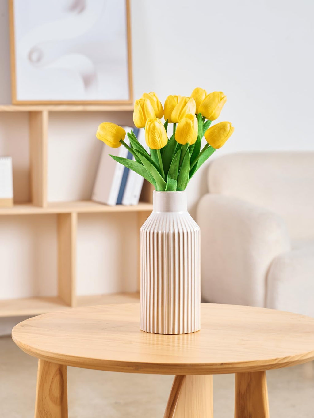 STHIE 8 Inches Ceramic Flower Vase, White Vases for Centerpieces