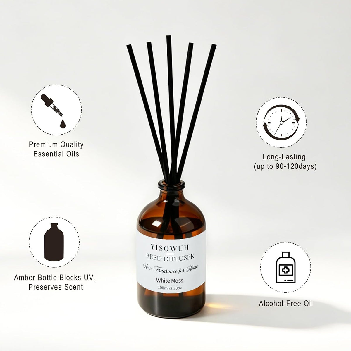 Reed Diffuser White Moss 3.38oz (100ml) Air Freshener with Sticks