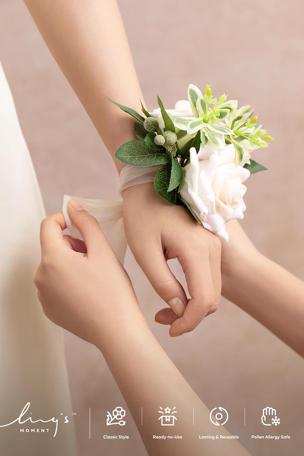 Ling's moment 6pcs Wedding Corsage Wristlet, White Ivory