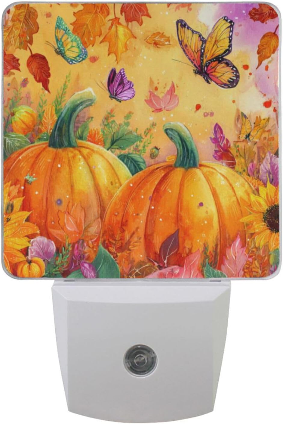 Vdsrup Fall Sunflowers Pumpkins Night Light Set of 2 Autumn Butterfly Maple Leaf Plug-in LED Nightlights Auto Dusk-to-Dawn Sensor Lamp for Bedroom Bathroom Kitchen Hallway Stairs