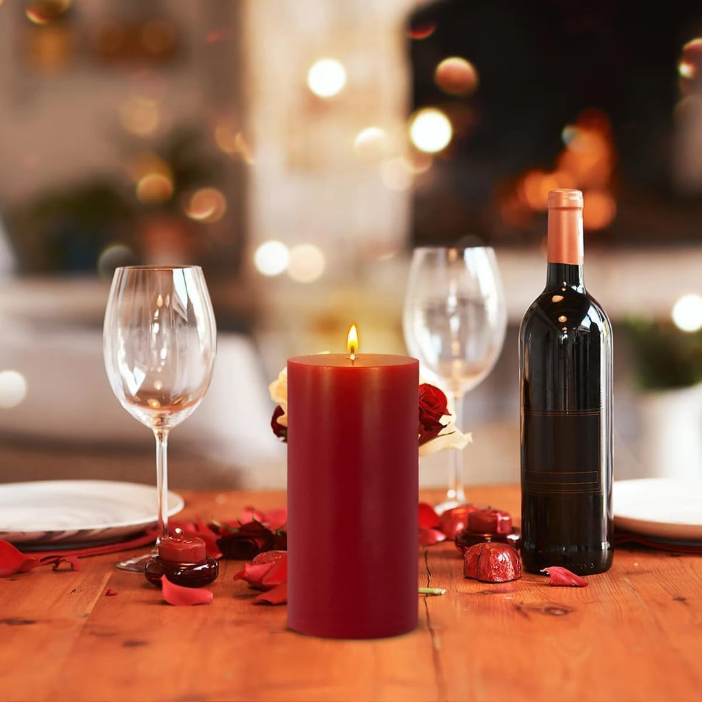 3 Packs 2.8x6 Inch Red Pillar Candles, Unscented Dripless Long Burning Colored Cylinder Candles for Home, Wedding, Party, Dinner Table Emergency Power Outage