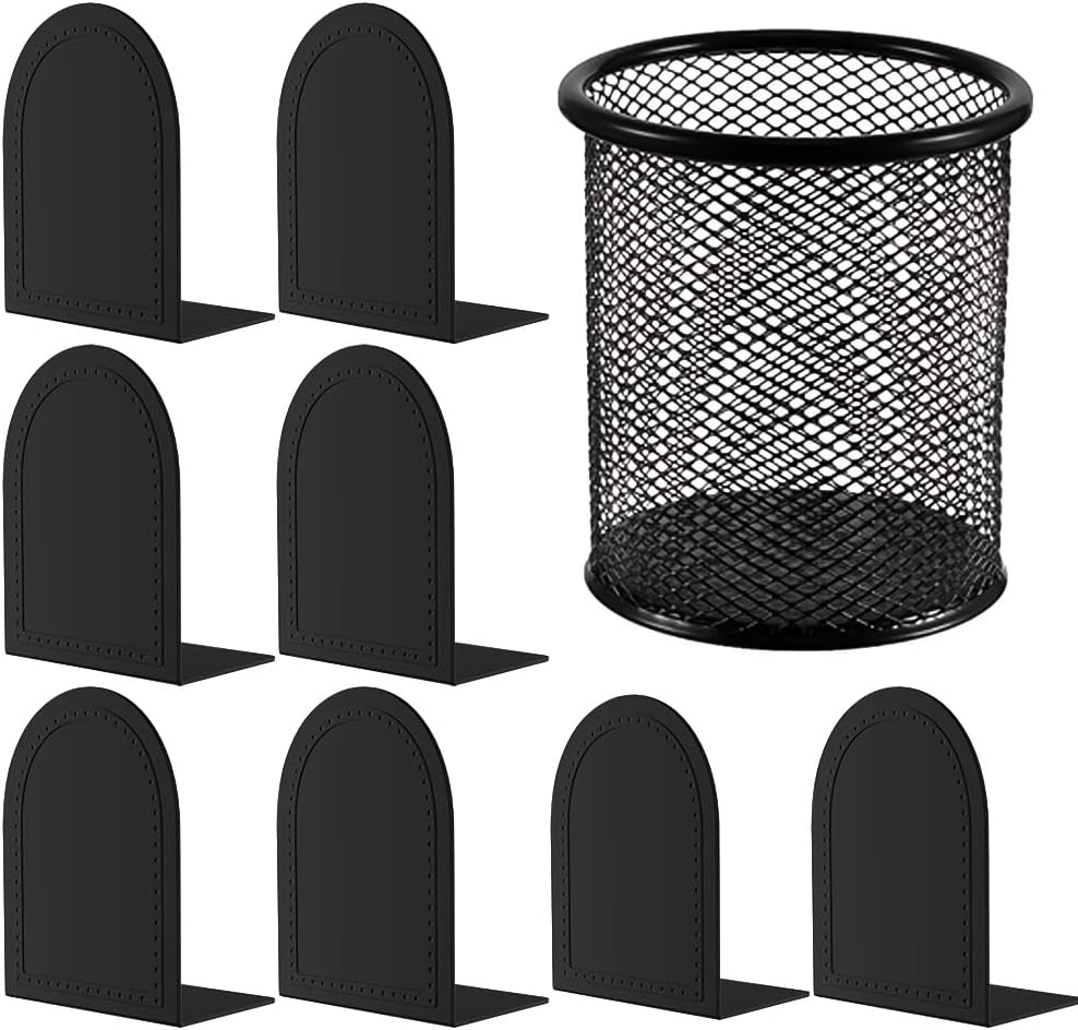 4 Pair Book Ends Metal BookEnds Universal Economy Bookend (Black, 4 Pair)