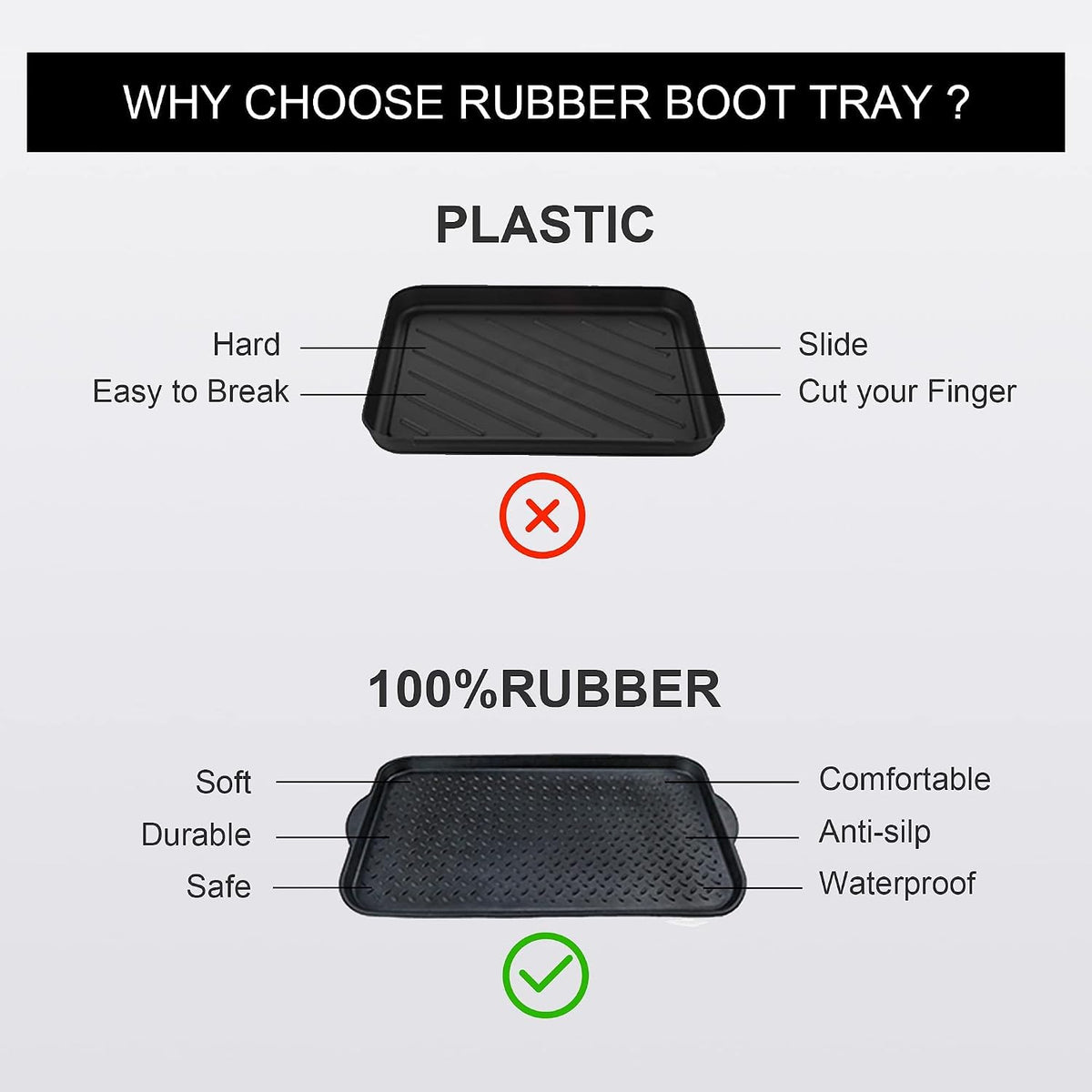Matace 1 Pack Rubber Small Boot Tray for Entryway,Boot Mat,Shoe Tray,Shoe Mat for Indoor and Outdoor Use, 27.95"x 15.74" (Pack of 1)