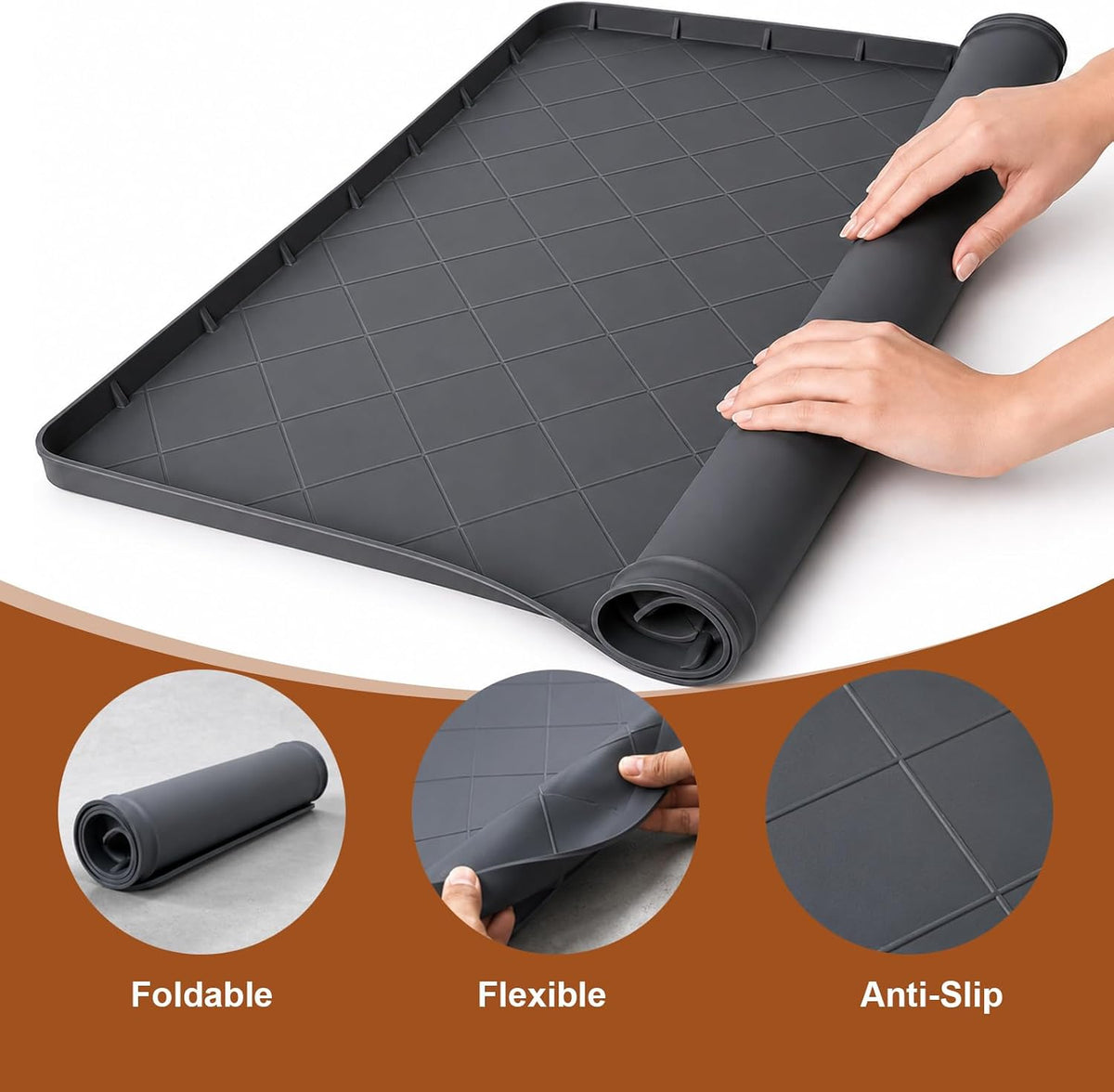 Washing Machine Drain Pan Silicone Mat, 32 x 30 Inch Washer Drip Tray with 1 Inch Raised, Non-Slip Waterproof Flexible Washer Tray for Floor Protection, Washing Machine Tray for Washer Dryer