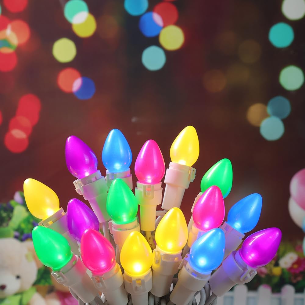Christmas Lights LED Multi Color Glass C3 Lights 50 Count Easter Pastel Light 120V ETL Certified Connectable Indoor Outdoor String Light White Wire for Xmas Party Patio Home