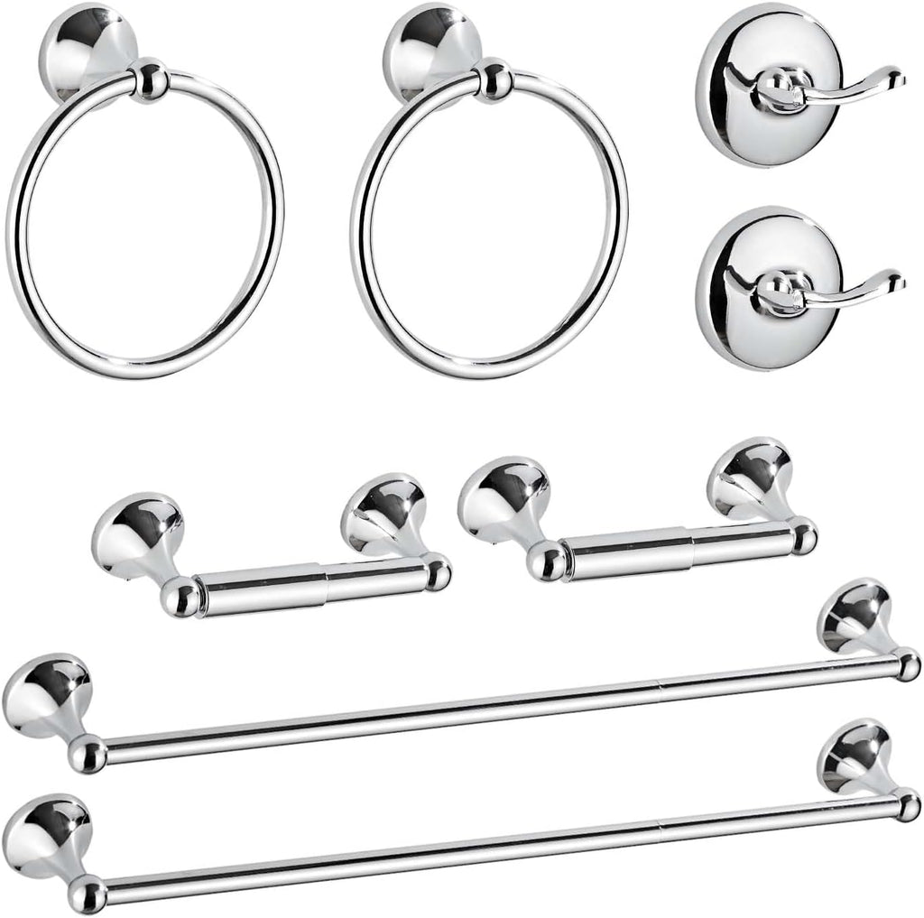 8 Piece Bathroom Accessory Set(Adjustable Towel Bar, Towel Ring, Toilet Paper Holder,Towel Hook), Wall Mounted Bathroom Hardware Accessories Set,Chrome