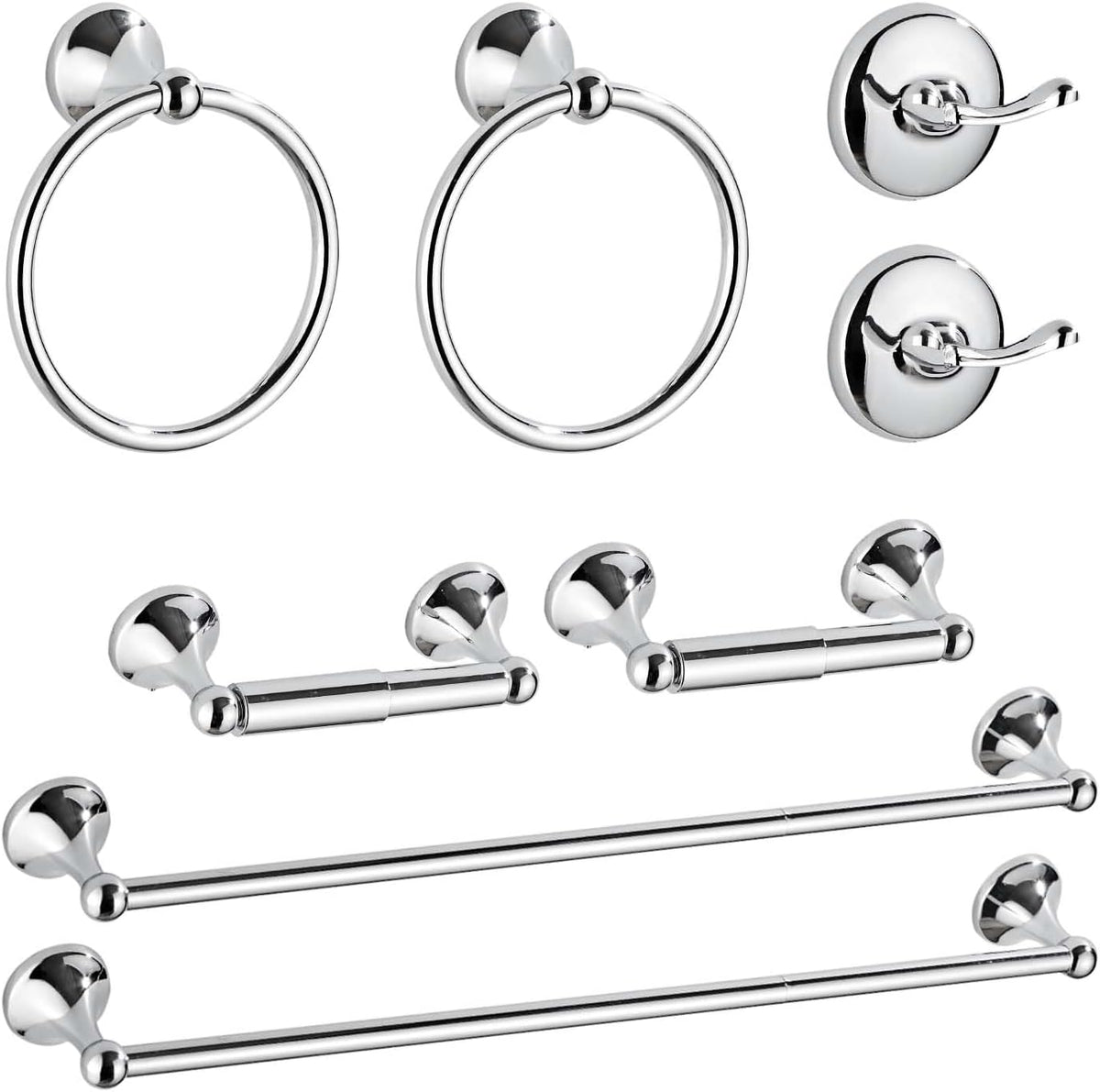 8 Piece Bathroom Accessory Set(Adjustable Towel Bar, Towel Ring, Toilet Paper Holder,Towel Hook), Wall Mounted Bathroom Hardware Accessories Set,Chrome