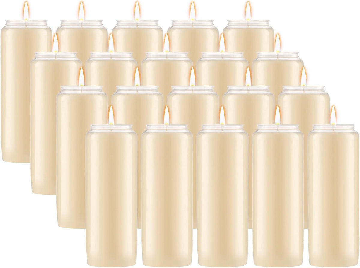 Lerner 9-Day Memorial Candles, 20 Pack, 7” Pillar Prayer Candle in Plastic Jar, Long-Lasting Smokeless Clean Burning Mourning & Shiva Candle for Vigils, Church, Emergencies, Jewish Yahrzeit Candles