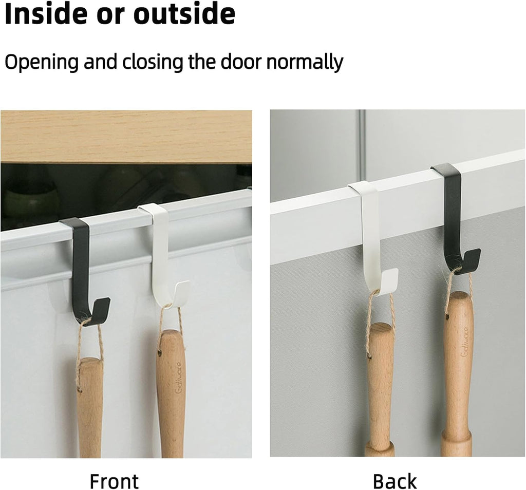 Over Cabinet Door Hooks, 20 Pack White Heavy Duty Metal J-Hooks for Kitchen, Bathroom, Laundry Room, Cabinet Hooks for Hanging, Hold Up to 7 lbs, Space-Saving Organizer