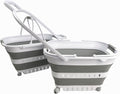 SAMMART 35L (9.24 Gallons) Collapsible Plastic Laundry Basket with Handle and Wheels - Foldable Pop Up Storage Container/Organizer with handle and wheels - Space Saving (2, White/Grey)