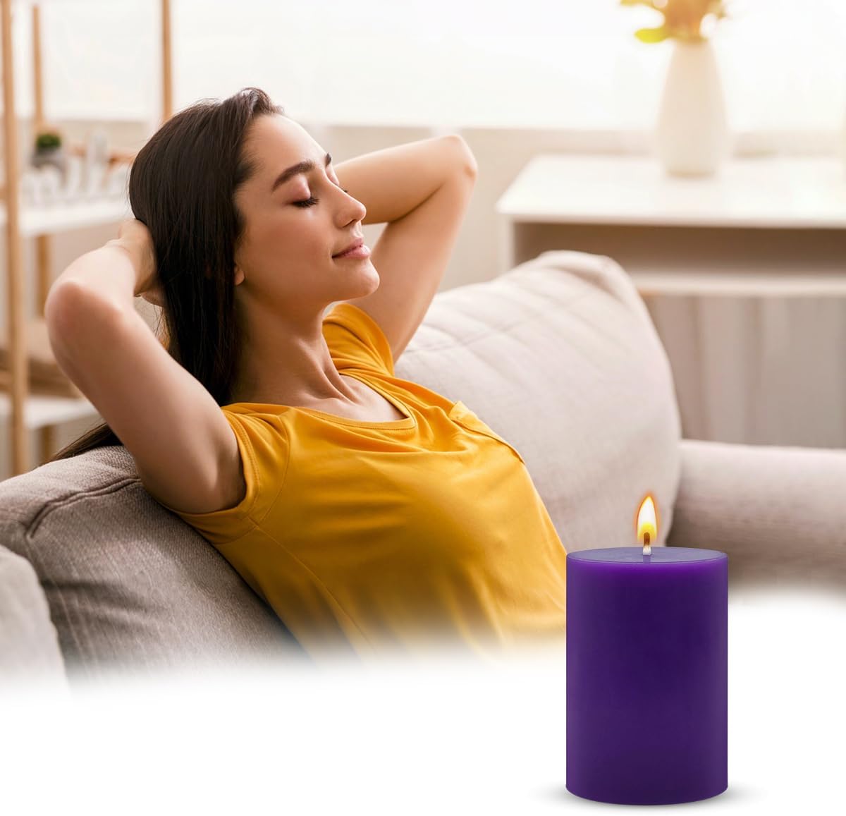 4 Packs 2x3 Inch Purple Pillar Candles, Unscented Small Dripless 24 Hours Solid Colored Column Cylinder Candles for Home Dinner Table Decoration