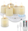 Rhytsing 6 Rechargeable Flameless Votive Candles with Timer for Home Decor, Led Faux Battery Operated Tealight Candles with Magnetic Charging Base, Type-C USB Cable, Remote Included-D1.6 X H2.7 inches