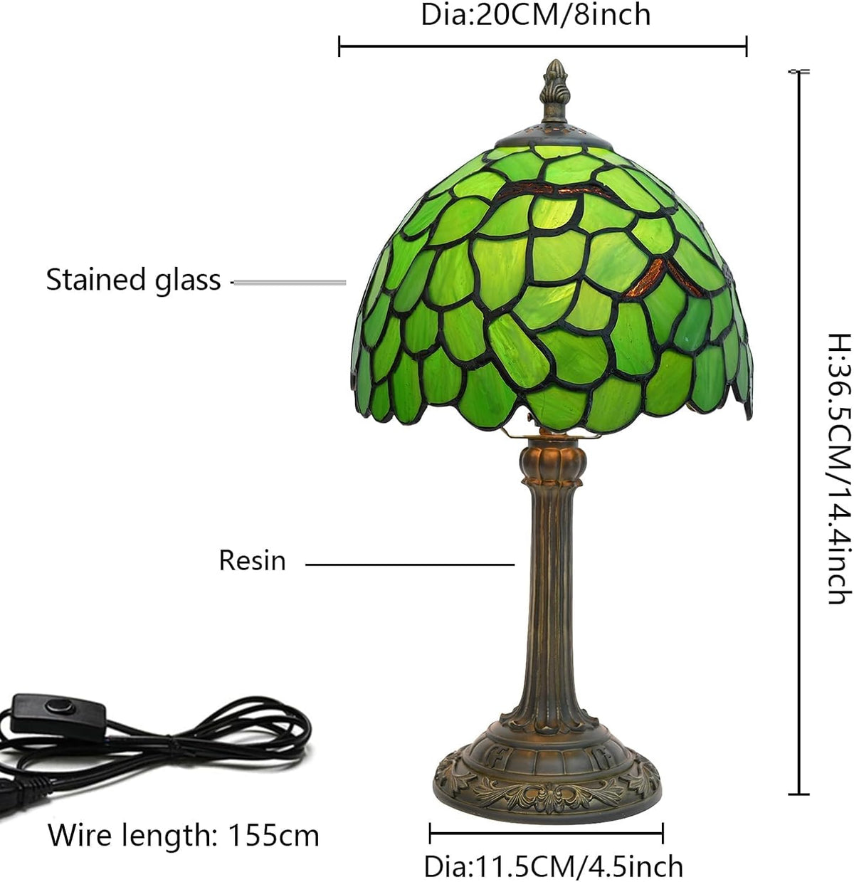 Tiffany Lamp Stained Glass Table Lamp Christmas Green Leaf Small Bedside Lamps Living Room Dining Room Office Decoration Desk Lamp Home Decoration Creative Gift