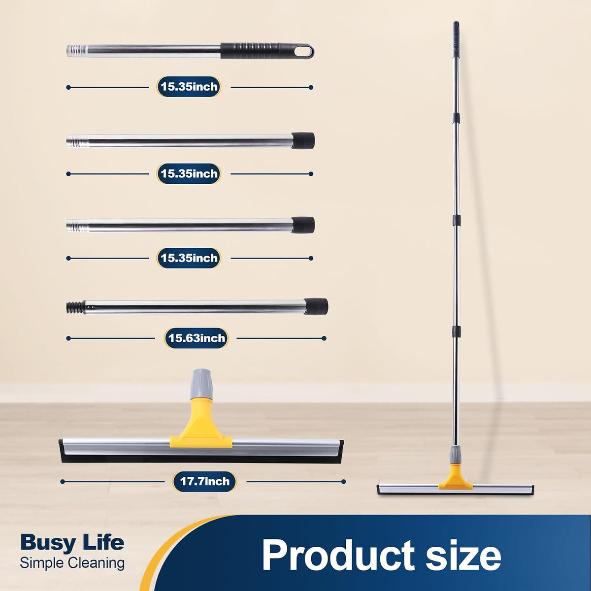 Yocada Rubber Floor Squeegee 17.7" TPR Blade Scrubber Broom 61.8inch Pole