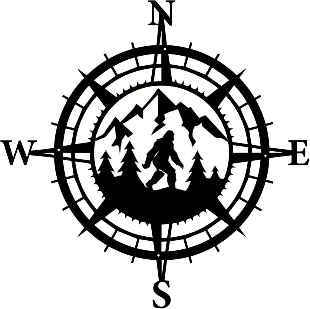 Gemseek Black Metal Bigfoot Wall Decor, Funny Compass Wall Art Sculpture