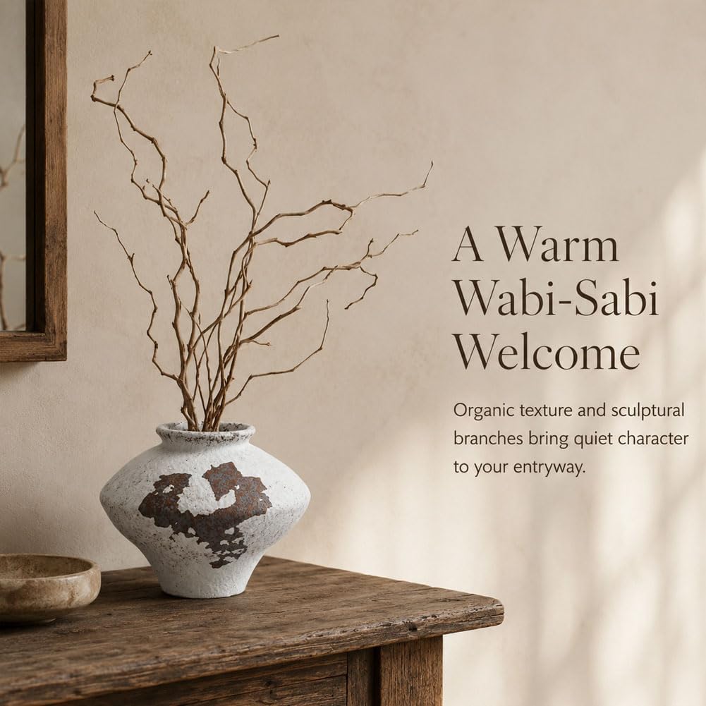 Wabi Sabi Rusty Vintage Vase, 6.3" Tall Wabi Sabi Decor Rustic Farmhouse Pottery Vase for Centerpiece, Textured Pottery Flower Vases for Home Decor, Table, Living Room, Bathroom, Kitchen