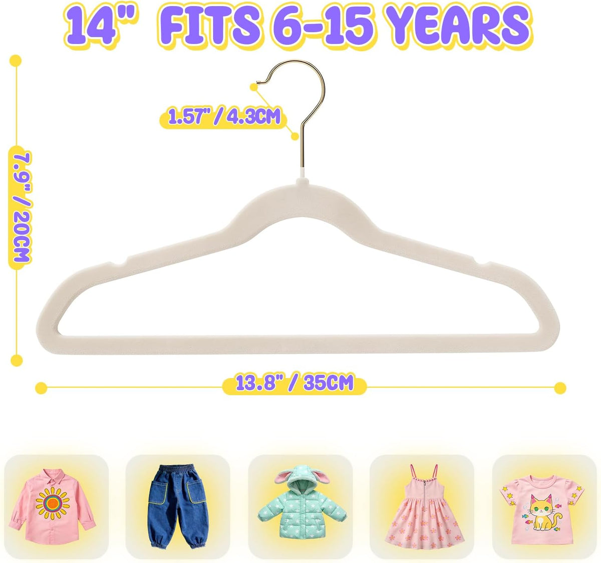 Flottian 30 Pack Kids Velvet Hangers 14",Kids Hangers-360 Swivel Gold Hook