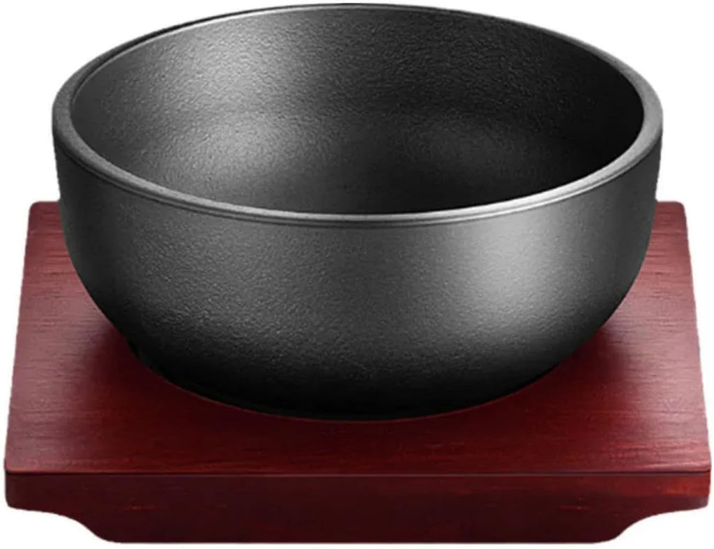 XICHENGSHIDAI Cast Iron Dolsot Bibimbap Bowl, 47 Oz, Wooden Base