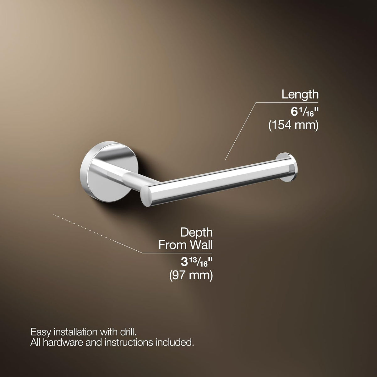 KOHLER K-27292-CP Elate Toilet Paper Holder, Minimalist Design, Premium Durable Metal, Corrosion Resistant, Polished Chrome