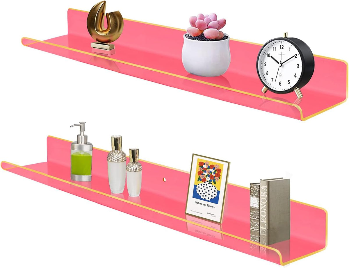 ROYALITA 2-Pack Acrylic Shelves Wall Mounted, 24 Inch Floating Shelves