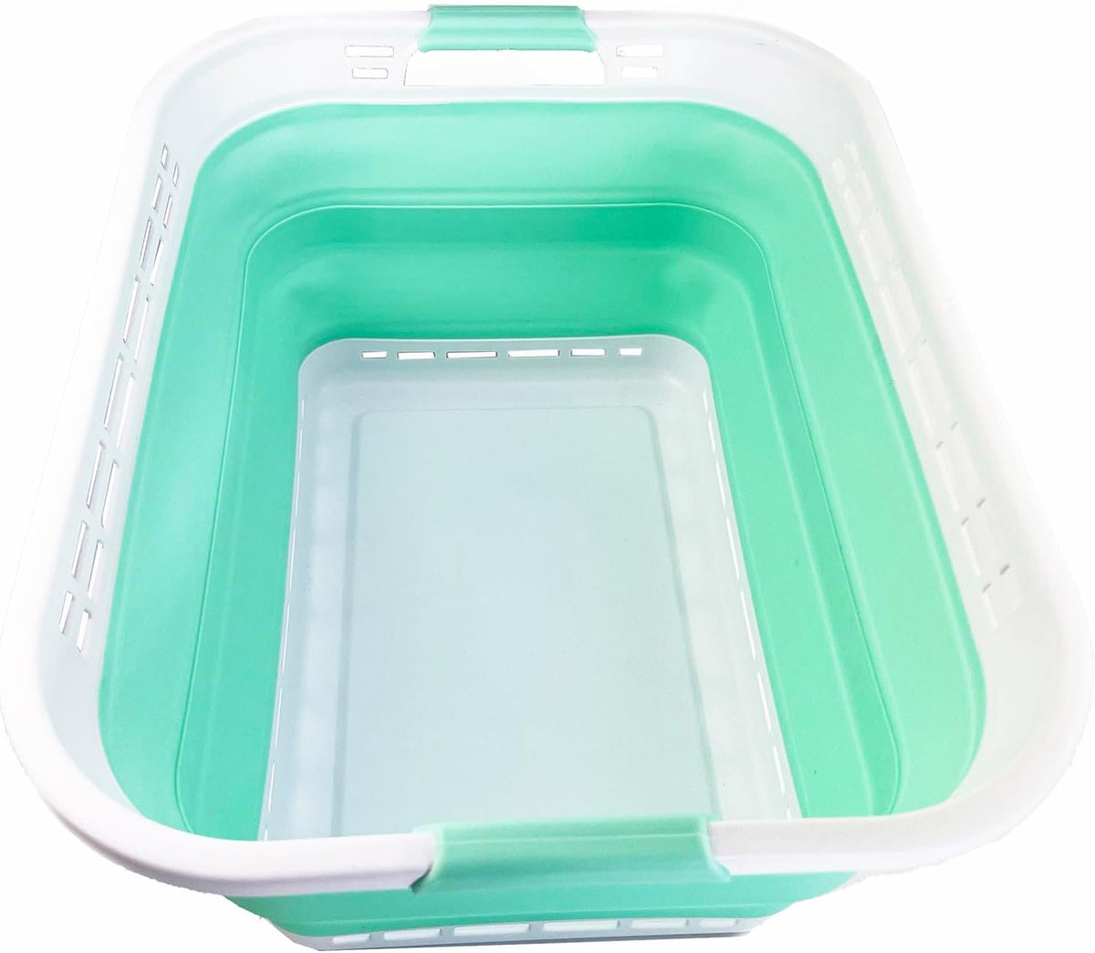 SAMMART 42L (11 gallons) Collapsible Plastic Laundry Hamper/Basket - Foldable Storage Container/Organizer - Portable Laundry Basket - Easy Storage Space Saving (White/Pale Jade)
