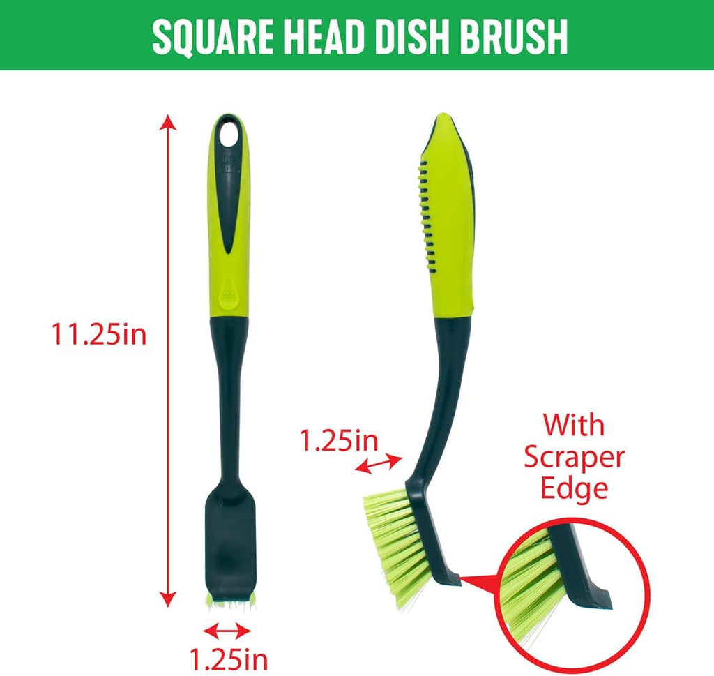 Pine-Sol Scrub Brush Set - Long Handle Cleaning Brushes with Heavy Duty Bristles and Comfort Grip - Scrubbers for Kitchen, Household, and Dishwashing, 3 Pieces