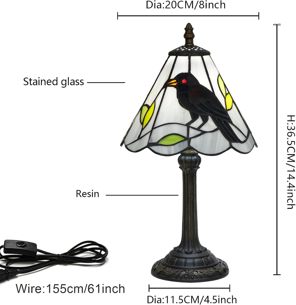 Halloween Black Small Crow Tiffany Style Stained Glass Table Lamp Unique Farmhouse the Crow Bedside Table Lamp Living Room Dining Room Office Decoration Table Lamp Home Decoration Props Gifts