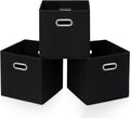 STOREONE Black Fabric Storage Bins Cubes Baskets Containers-(11X11X11) with Dual Handles Cube Storage Organizer Bins for Shelf Closet, Bedroom Organizers, Foldable Set of 3 (Black )