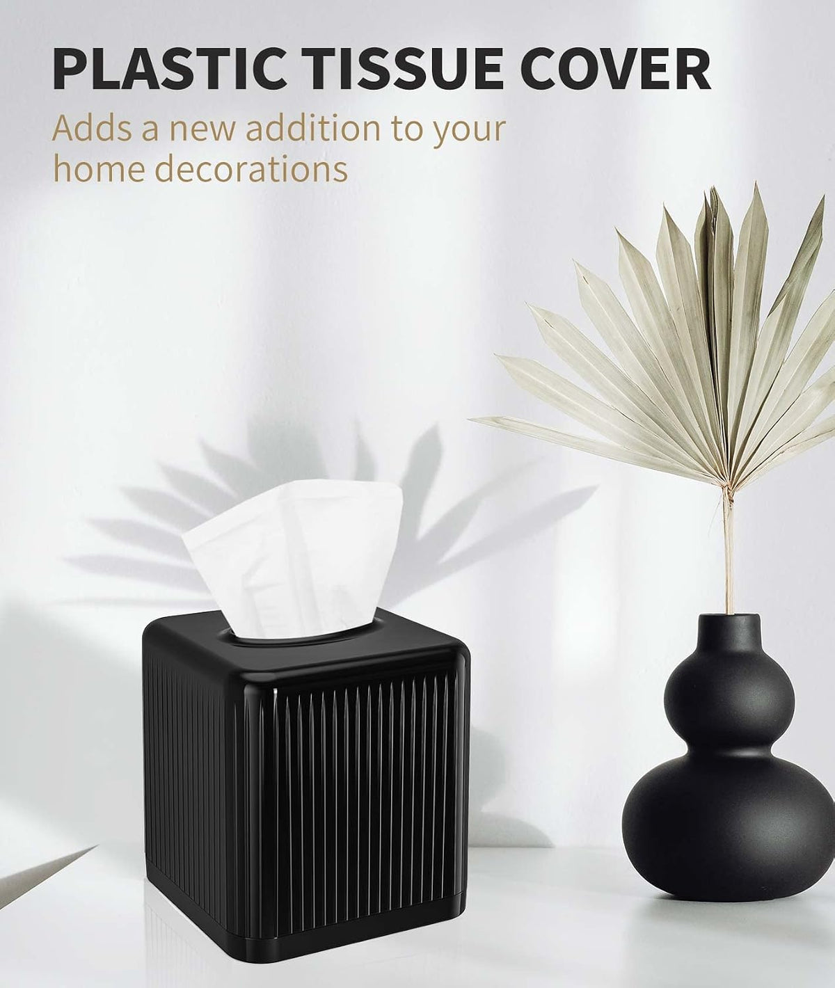 Livelab Square Plastic Tissue Box Holder with Base - Modern Cube Decorative Tissue Cover for Bathroom, Countertop, Living Room, Bedroom, Office - Black