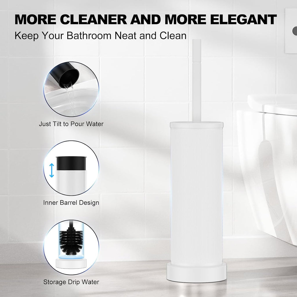 Metal Vertical Grain Toilet Bowl Brush and Holder Set Scrubber White