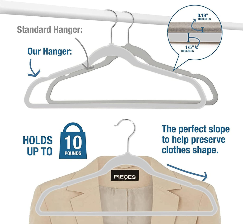 50 Pack Slim Plastic Clothes Hangers Grey