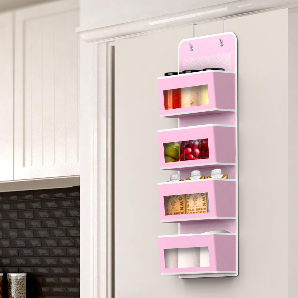 Simple Houseware 4 Clear Window Pocket Over Door Hanging Organizer, Pink