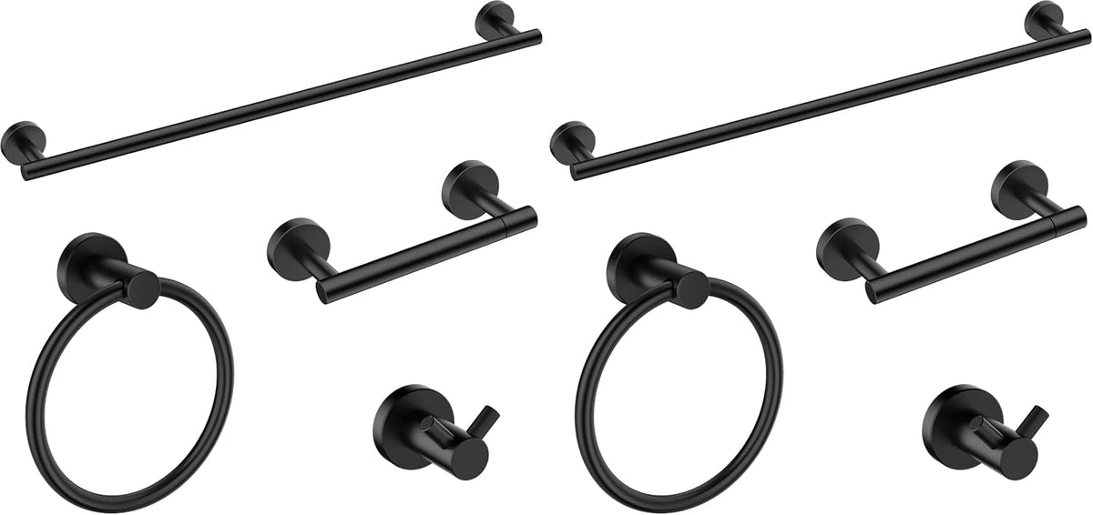 FORIOUS Bathroom Hardware Accessories Set, SUS304 Stainless Steel Towel Bar Set, Modern Towel Racks Holder for Bathroom, Toilet Paper Holder Wall Mounted 4 Pieces(24" Bar, Matte Black) (Pack of 2)