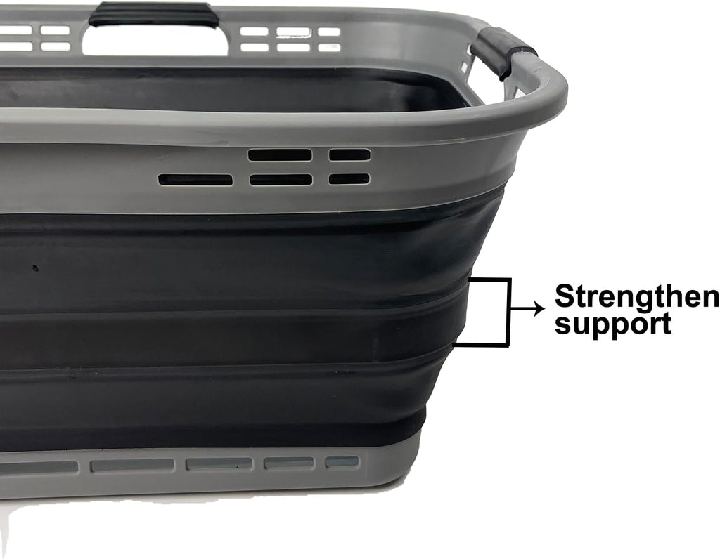SAMMART Set of 2 Collapsible Plastic Storage Basket - Foldable Pop Up Storage Container - Portable Laundry Organizer - Space Saving Hamper (Grey/Black, 42L (Style A))