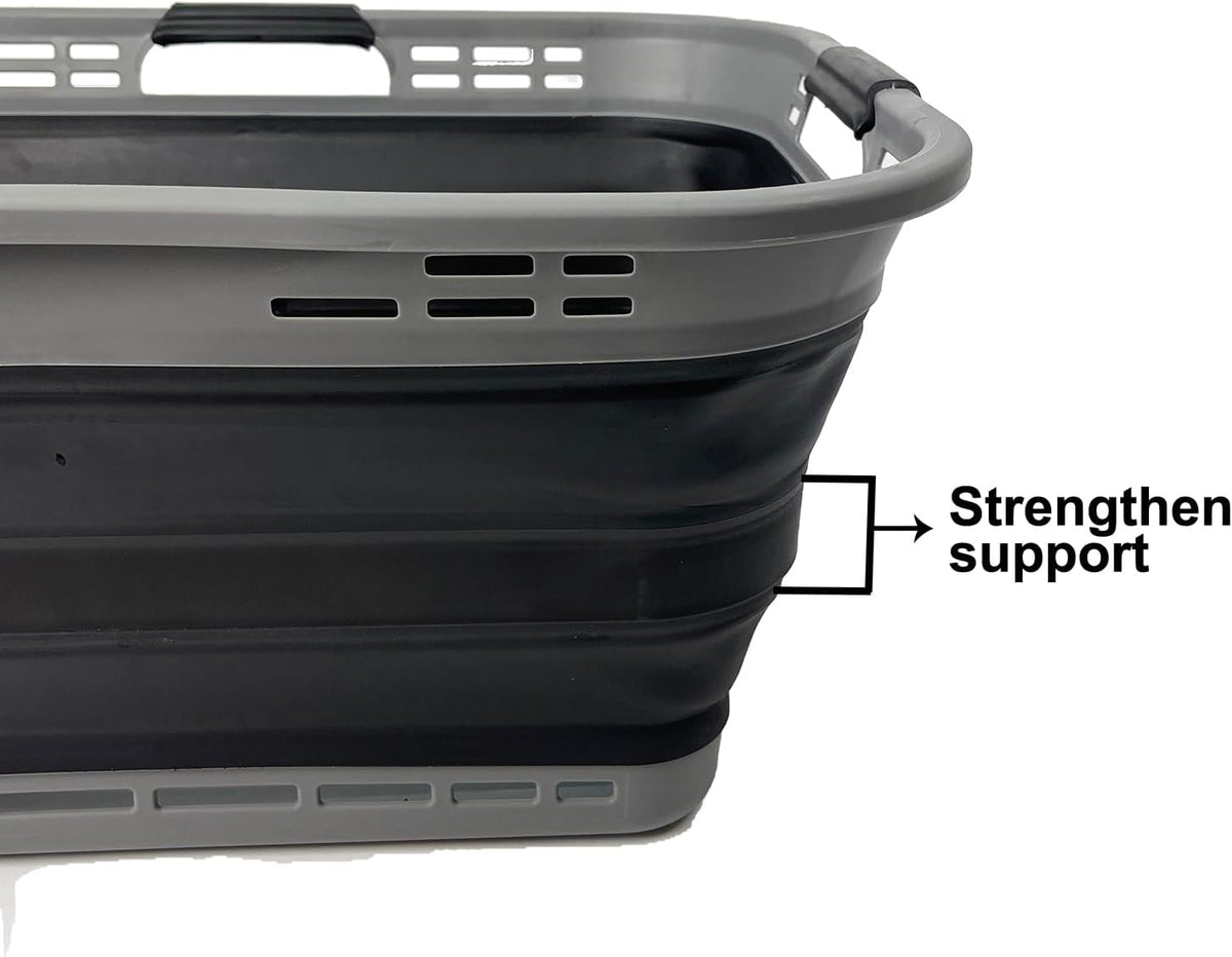 SAMMART Set of 2 Collapsible Plastic Storage Basket - Foldable Pop Up Storage Container - Portable Laundry Organizer - Space Saving Hamper (Grey/Black, 42L (Style A))