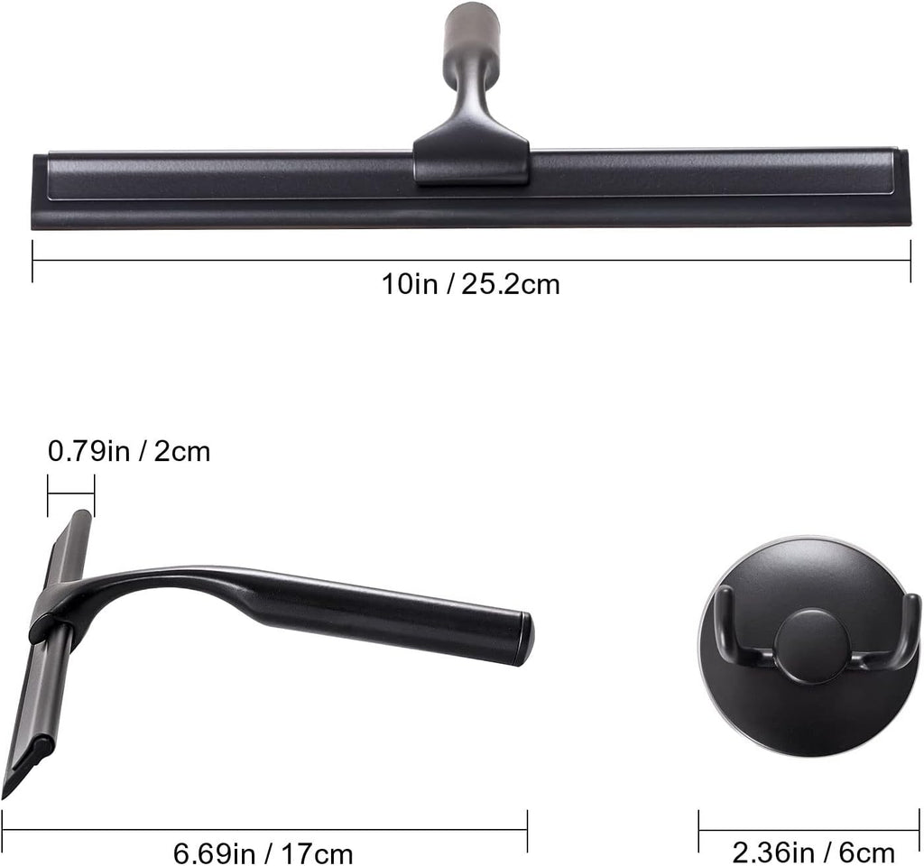 Ettori Shower Squeegee for Glass Doors, Squeegee for Shower Glass Door, Window and Car Glass, Mirrors - All-Purpose Stainless Steel Squeegee, 10 Inches and Black
