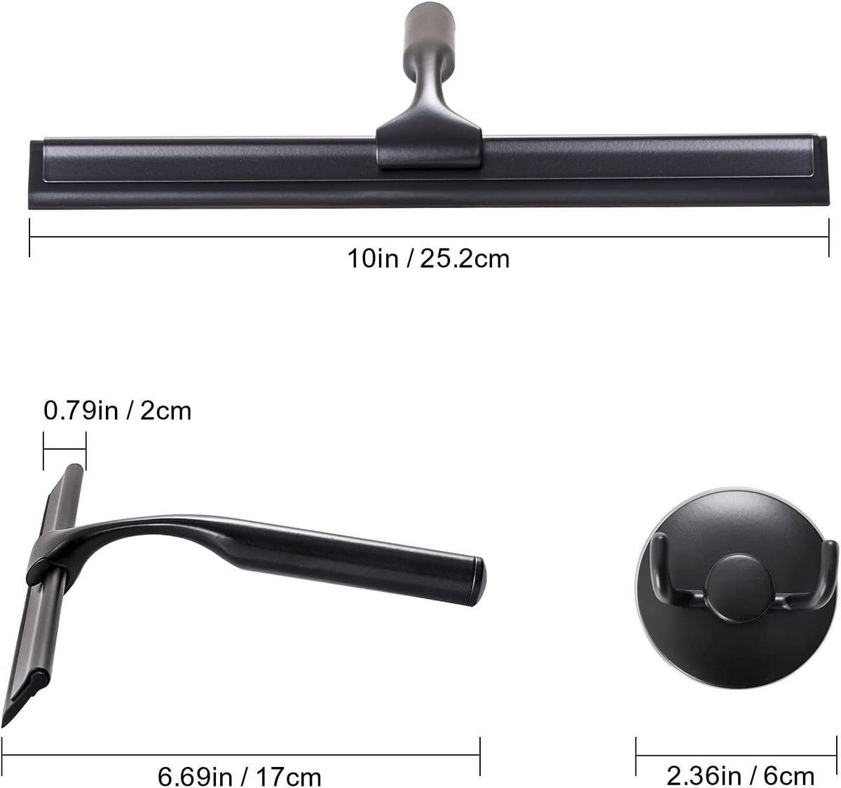 Ettori Shower Squeegee for Glass Doors, Squeegee for Shower Glass Door, Window and Car Glass, Mirrors - All-Purpose Stainless Steel Squeegee, 10 Inches and Black